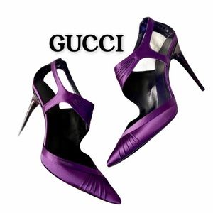 GUCCI Purple Satin Ankle Strap Heels.